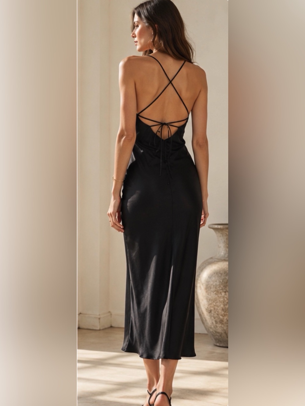 NAP loungewear 100% silk Slip cowl neck Dress in black size M
